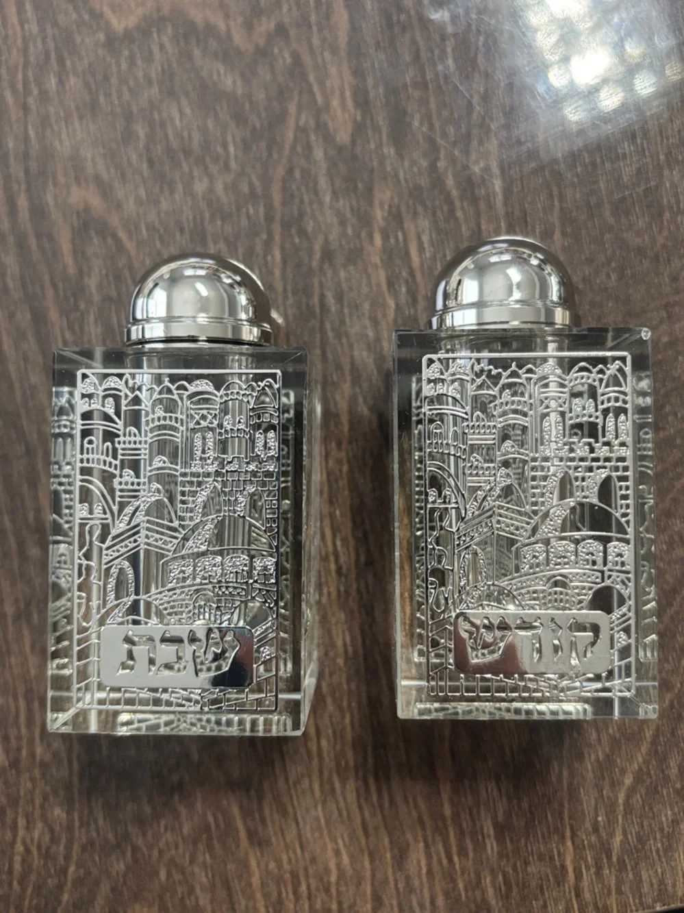 Jerusalem Crystal Silver Salt and Pepper Shaker
